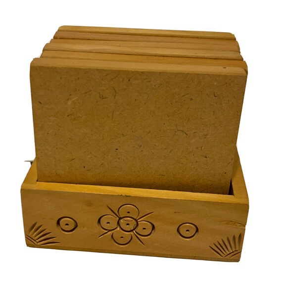 Gemstone Coasters From India Gem Stone & Wood Set Of 6 Hand Carved Set - Picture 3 of 7